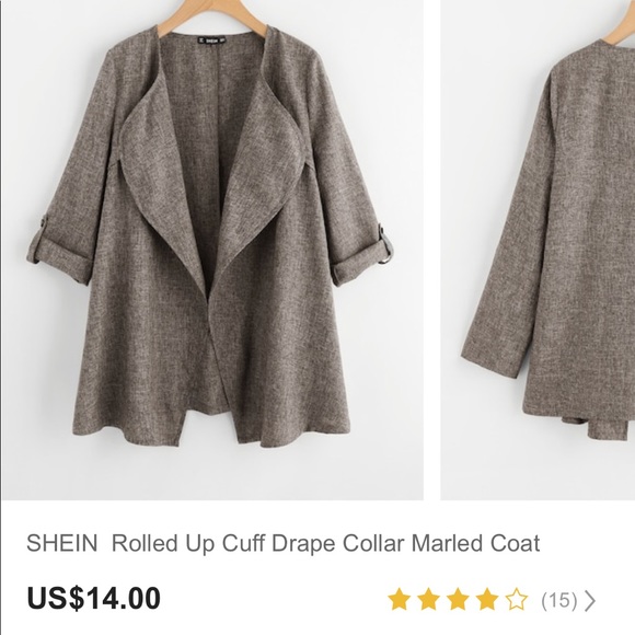 SHEIN Jackets & Blazers - ✨NWOT✨L/XL rolled up drape marled coat